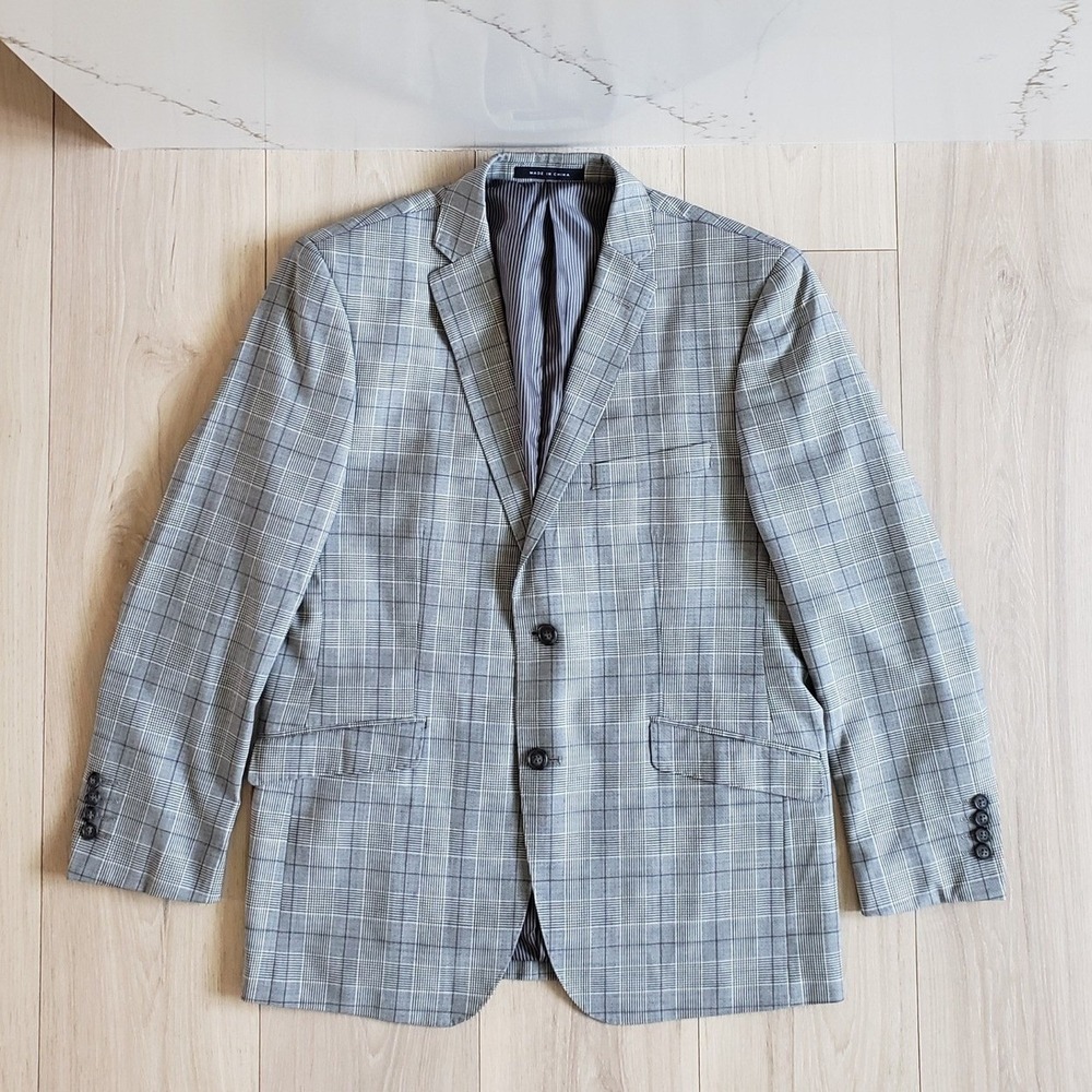 Bachrach Wool Sport Coat Mens 40S Gray Glen Plaid Slim Fit Blazer Jacket